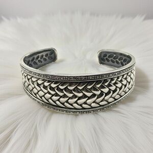 Vintage Signed DL 925 Sterling Silver Basket Weave Cuff Bracelet – 37g, 7.5”